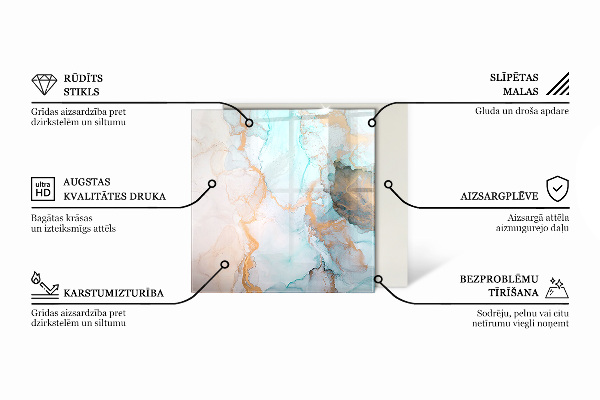 Rectangular tempered glass hearth Organic pattern in an abstract style