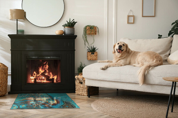 Rectangular tempered glass hearth Organic pattern in an abstract style