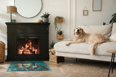 Rectangular tempered glass hearth Organic pattern in an abstract style