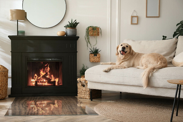 Rectangular tempered glass hearth Pine wood pattern