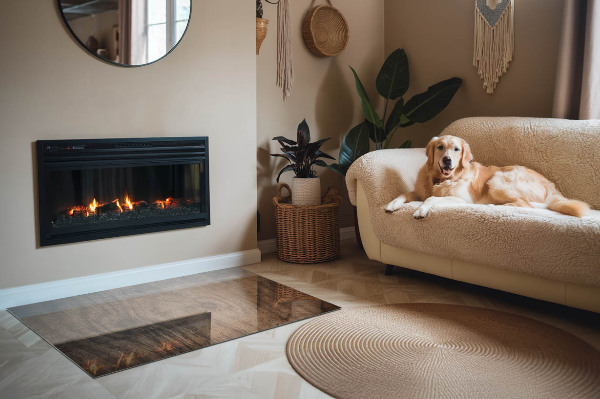 Rectangular tempered glass hearth Pine wood pattern