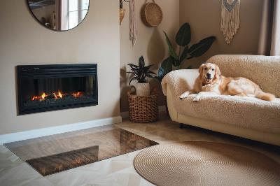 Rectangular tempered glass hearth Pine wood pattern