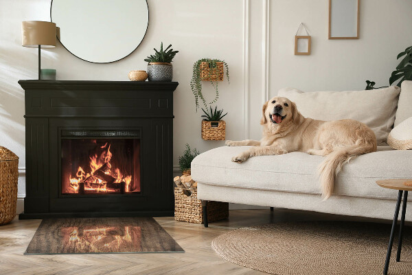 Rectangular tempered glass hearth Pine wood pattern