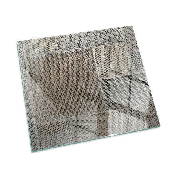 Rectangular glass hearth Perforated steel motif