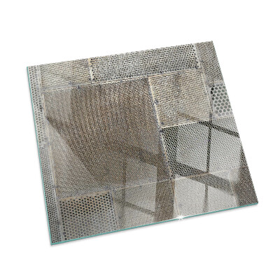 Rectangular glass hearth Perforated steel motif