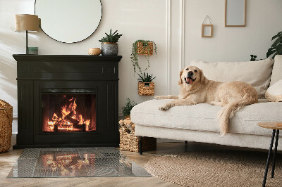 Rectangular glass hearth Perforated steel motif