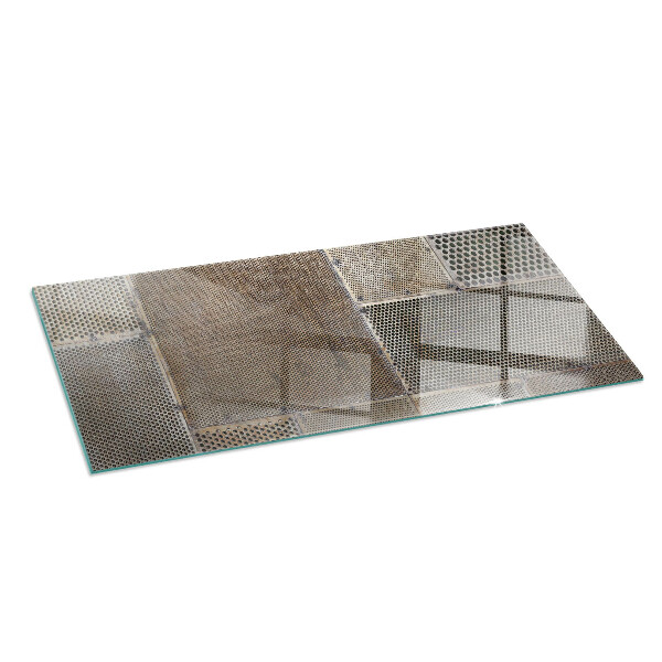 Rectangular glass hearth Perforated steel motif