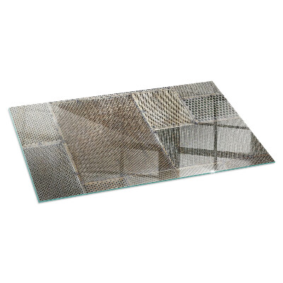 Rectangular glass hearth Perforated steel motif