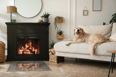 Rectangular glass hearth Perforated steel motif