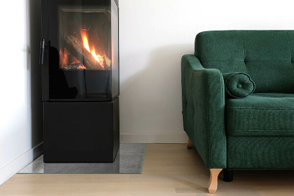 Rectangular glass hearth for wood stove Raw concrete pattern