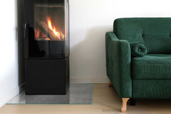 Rectangular glass hearth for wood stove Raw concrete pattern