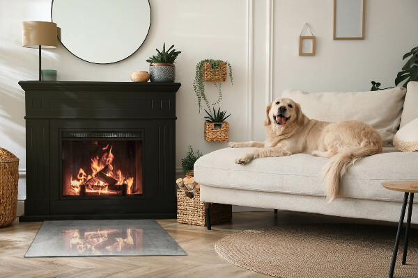 Rectangular glass hearth for wood stove Raw concrete pattern