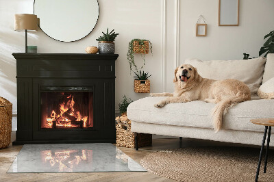 Rectangular glass hearth for wood stove Marble texture in an elegant style