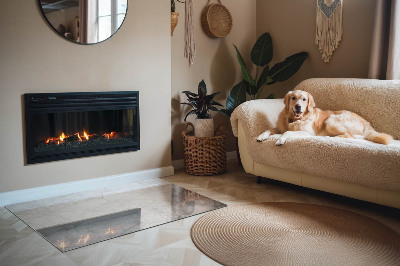 Rectangular glass hearth for wood stove Marble texture in an elegant style