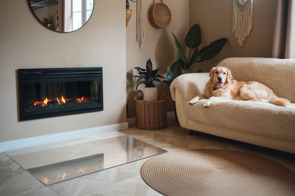 Rectangular glass hearth Marble organic motif