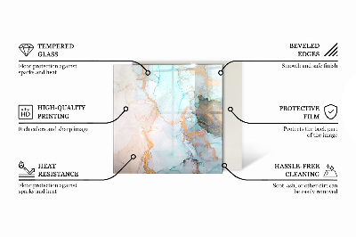 Rectangular tempered glass hearth Stylish marble motif