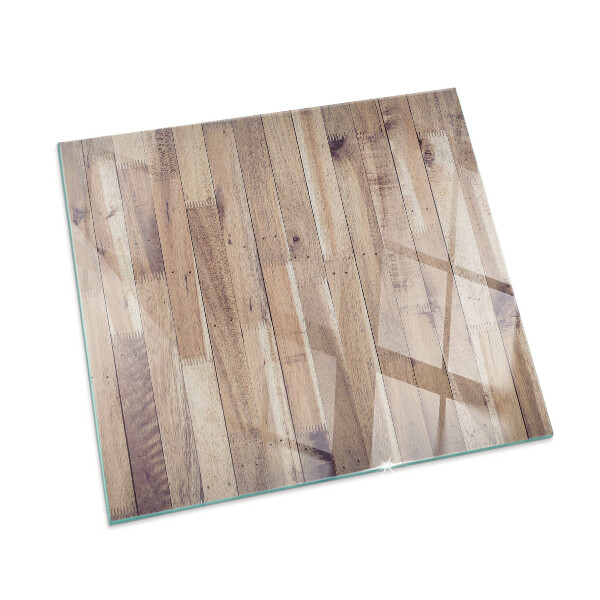 Rectangular glass hearth for wood stove Wooden pattern in a geometric arrangement