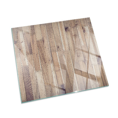 Rectangular glass hearth for wood stove Wooden pattern in a geometric arrangement