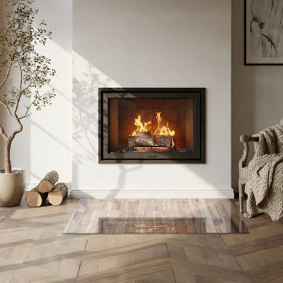 Rectangular glass hearth for wood stove Wooden pattern in a geometric arrangement