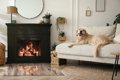 Rectangular glass hearth for wood stove Wooden pattern in a geometric arrangement