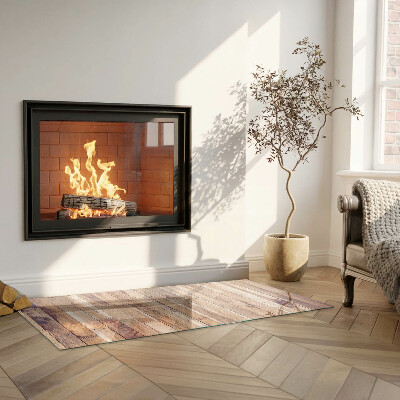 Rectangular glass hearth for wood stove Wooden pattern in a geometric arrangement