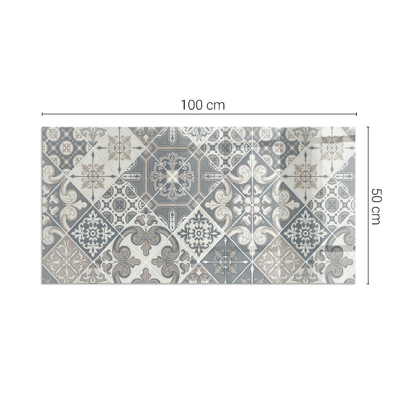 Rectangular glass hearth for wood stove Arrangement of mosaic decorations
