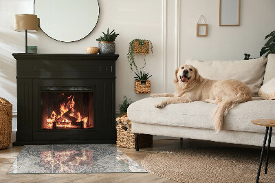 Rectangular glass hearth for wood stove Arrangement of mosaic decorations