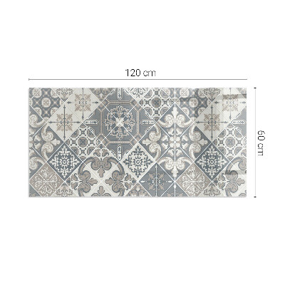 Rectangular glass hearth for wood stove Arrangement of mosaic decorations