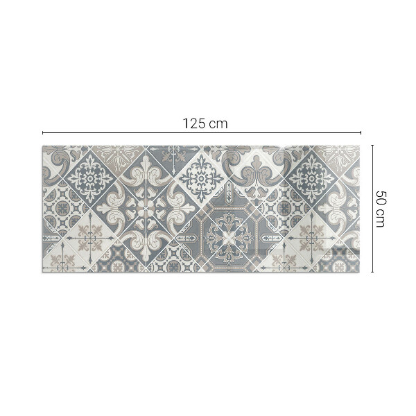 Rectangular glass hearth for wood stove Arrangement of mosaic decorations