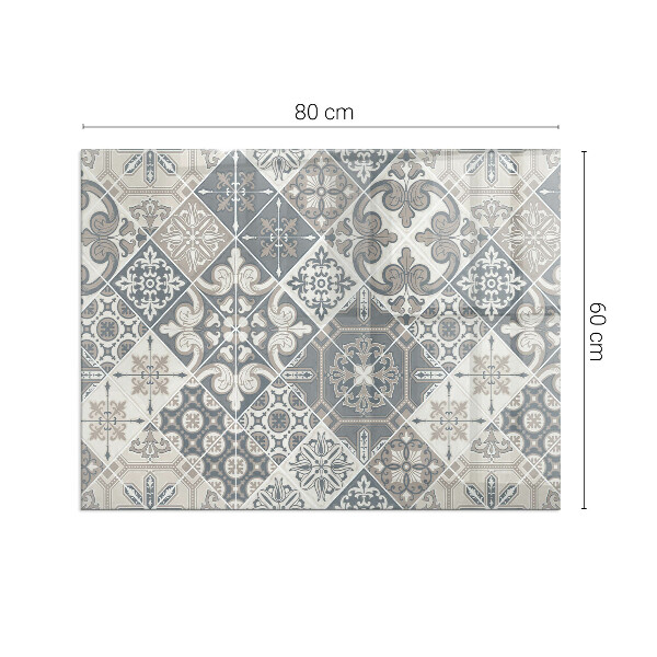 Rectangular glass hearth for wood stove Arrangement of mosaic decorations