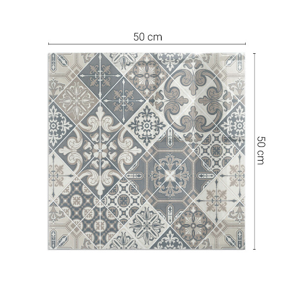 Rectangular glass hearth for wood stove Arrangement of mosaic decorations