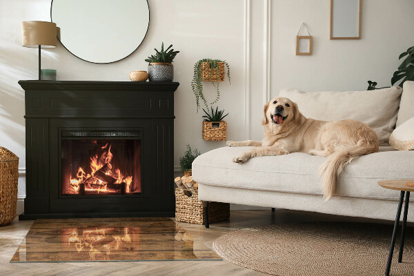 Rectangular tempered glass hearth Natural wood grain