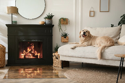 Rectangular tempered glass hearth Natural wood grain