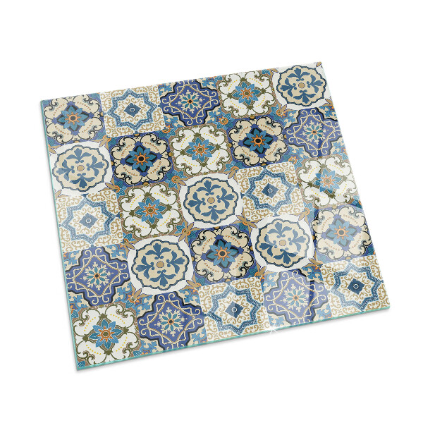 Rectangular glass hearth Mosaic motif with floral accents
