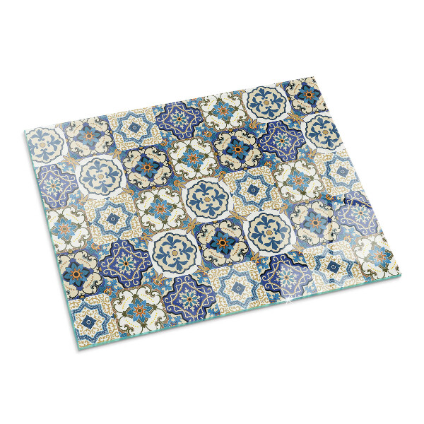 Rectangular glass hearth Mosaic motif with floral accents