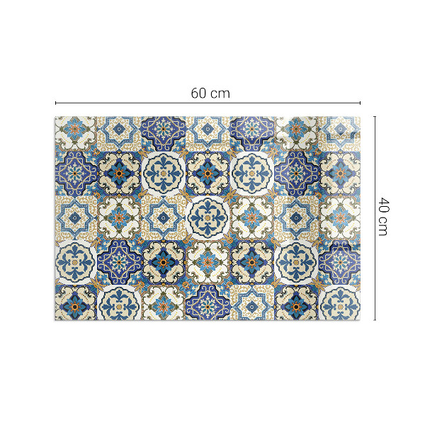 Rectangular glass hearth Mosaic motif with floral accents