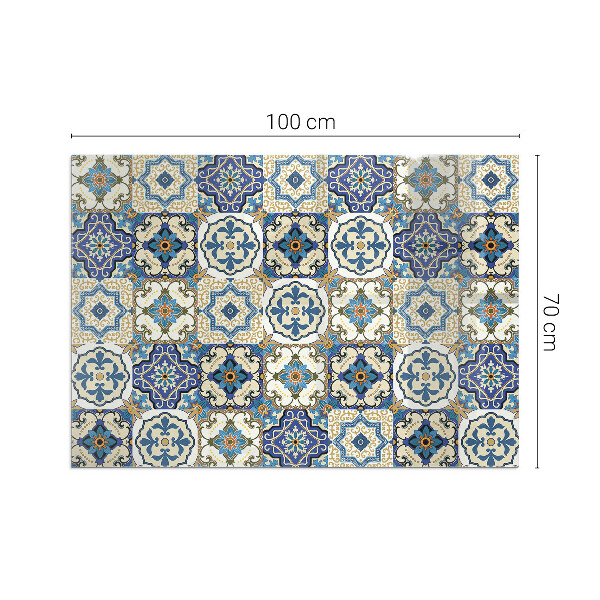 Rectangular glass hearth Mosaic motif with floral accents