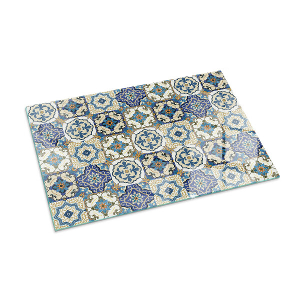 Rectangular glass hearth Mosaic motif with floral accents