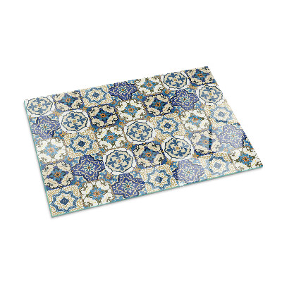 Rectangular glass hearth Mosaic motif with floral accents