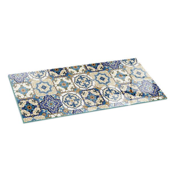 Rectangular glass hearth Mosaic motif with floral accents