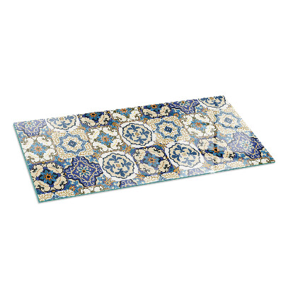 Rectangular glass hearth Mosaic motif with floral accents