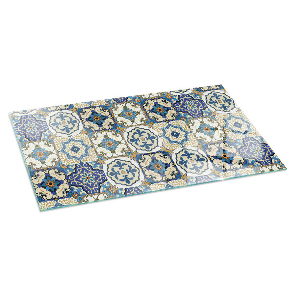 Rectangular glass hearth Mosaic motif with floral accents