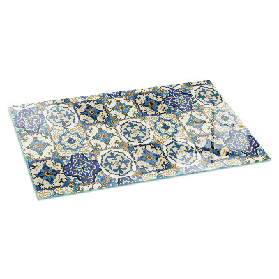 Rectangular glass hearth Mosaic motif with floral accents