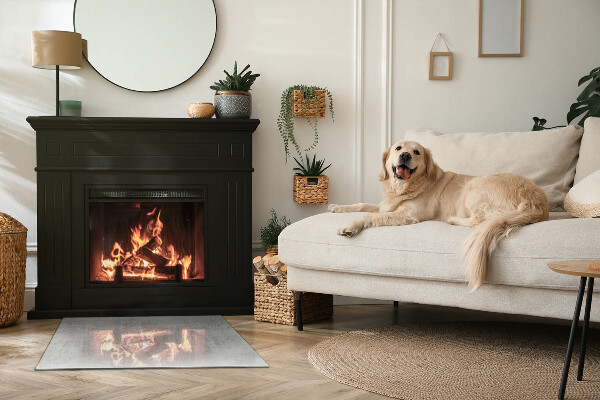 Rectangular tempered glass hearth Raw concrete structure