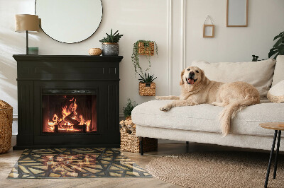 Rectangular glass hearth for wood stove Modern shapes with a wooden accent