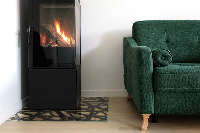 Rectangular glass hearth for wood stove Modern shapes with a wooden accent