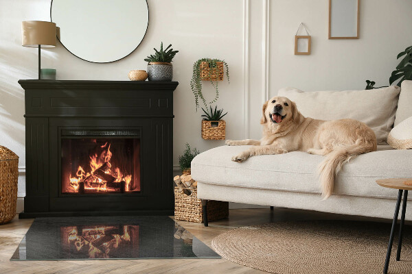 Rectangular glass hearth for wood stove Stone structure pattern