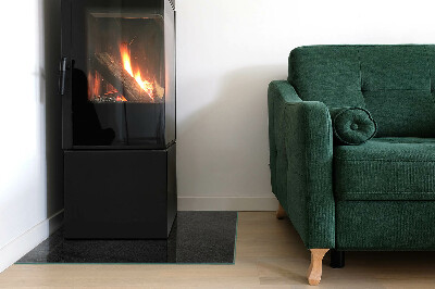 Rectangular glass hearth for wood stove Stone structure pattern