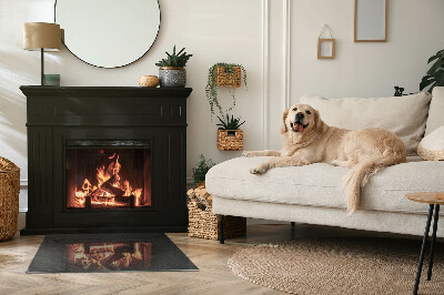 Rectangular glass hearth for wood stove Stone structure pattern