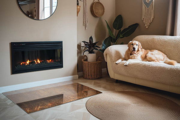 Rectangular tempered glass hearth Rusty pattern on the background